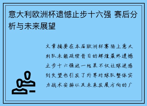 意大利欧洲杯遗憾止步十六强 赛后分析与未来展望 意大利欧洲杯遗憾止步十六强 赛后分析与未来展望